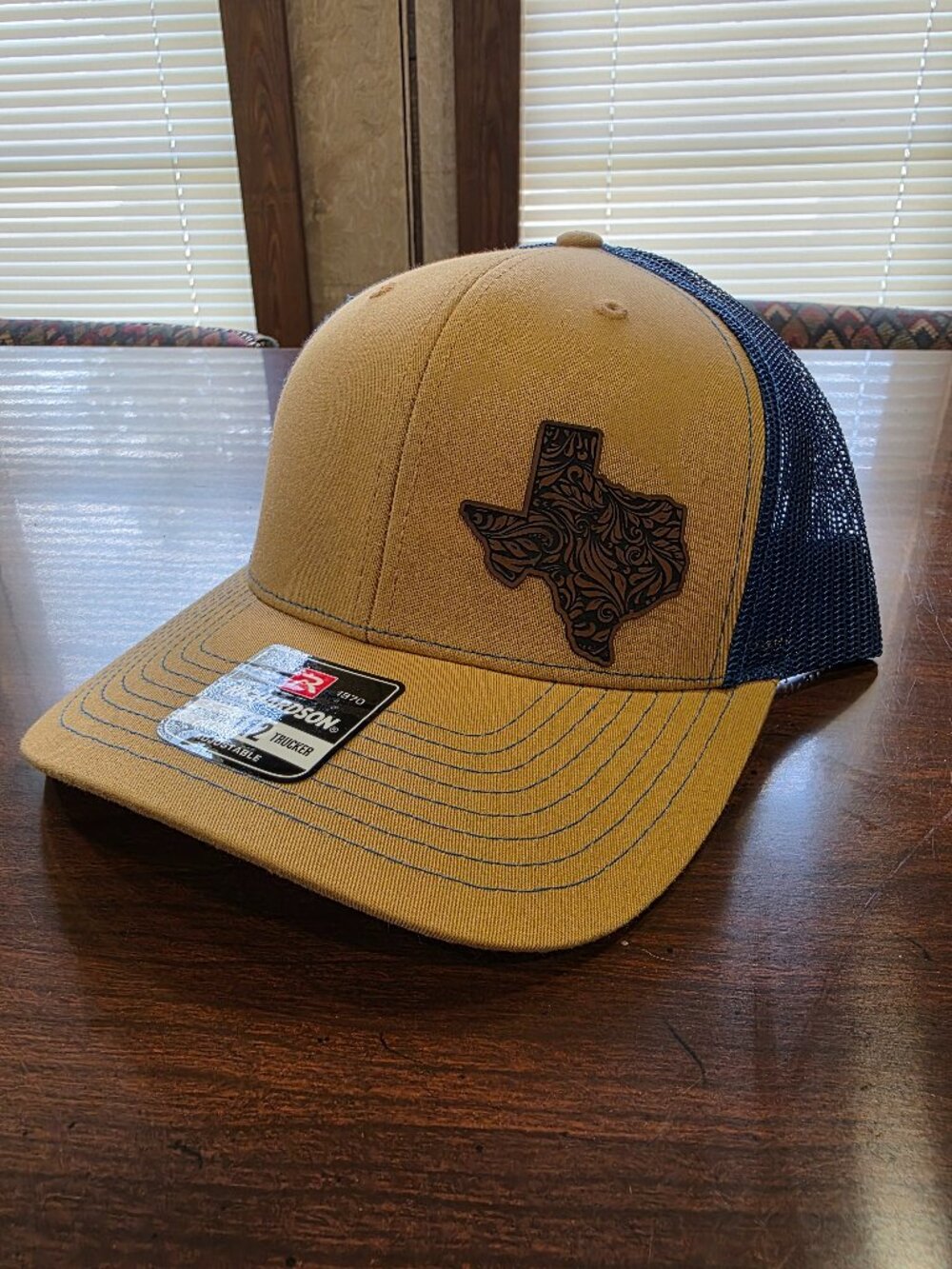 Richardson Tan/Blue Adjustable Mesh Back Trucker Hat Texas Patch